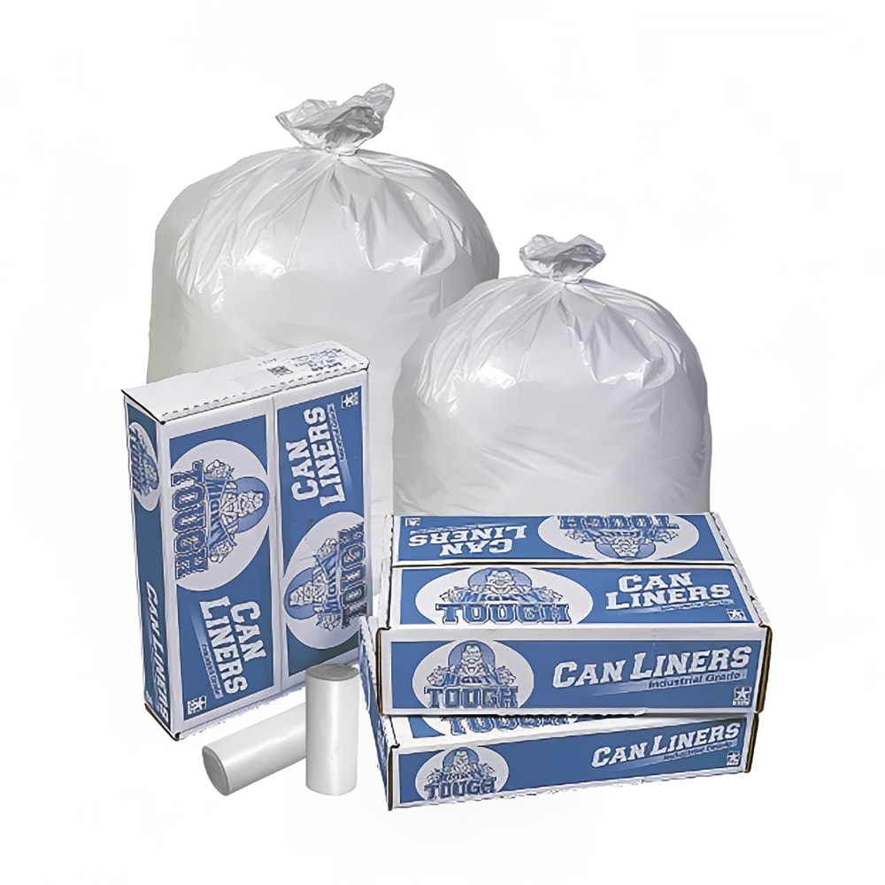 Pitt Plastics 33  gal Mighty Tough Trash Can Liner Bags - 39"L x 33"W, LDPE, White (MT403XW)