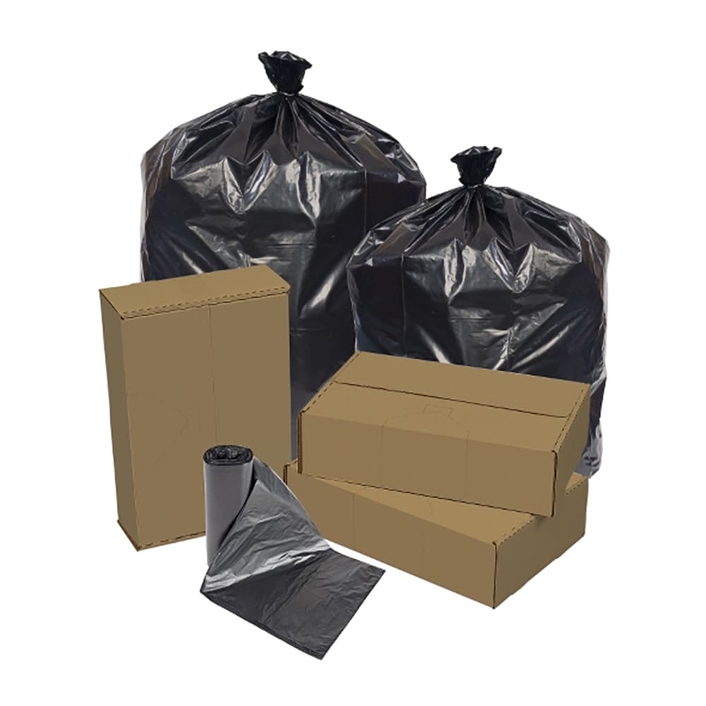 Pitt Plastics 60  gal EcoStrong Trash Can Liner Bags - 58"L x 38"W, LDPE, Black (EC3858135K)
