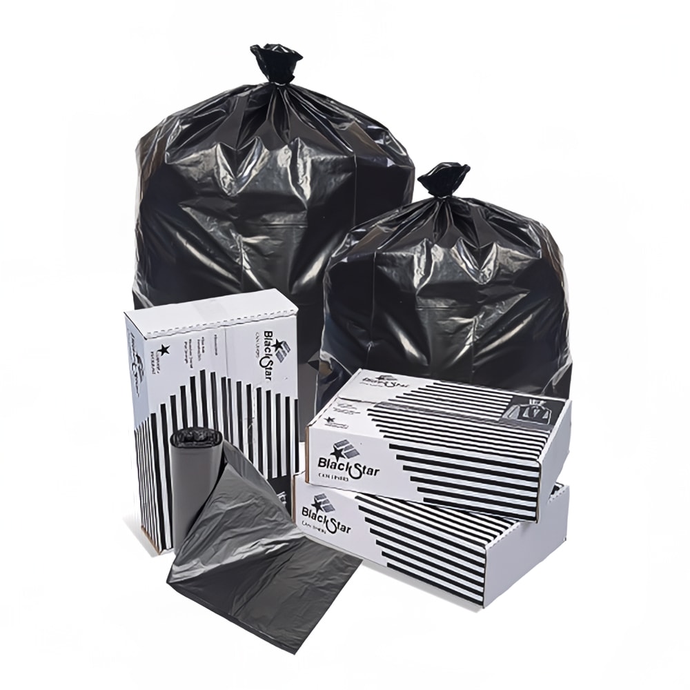 Pitt Plastics 33  gal Black Star Trash Can Liner Bags - 39"L x 33"W, LDPE, Black (B74030XK)