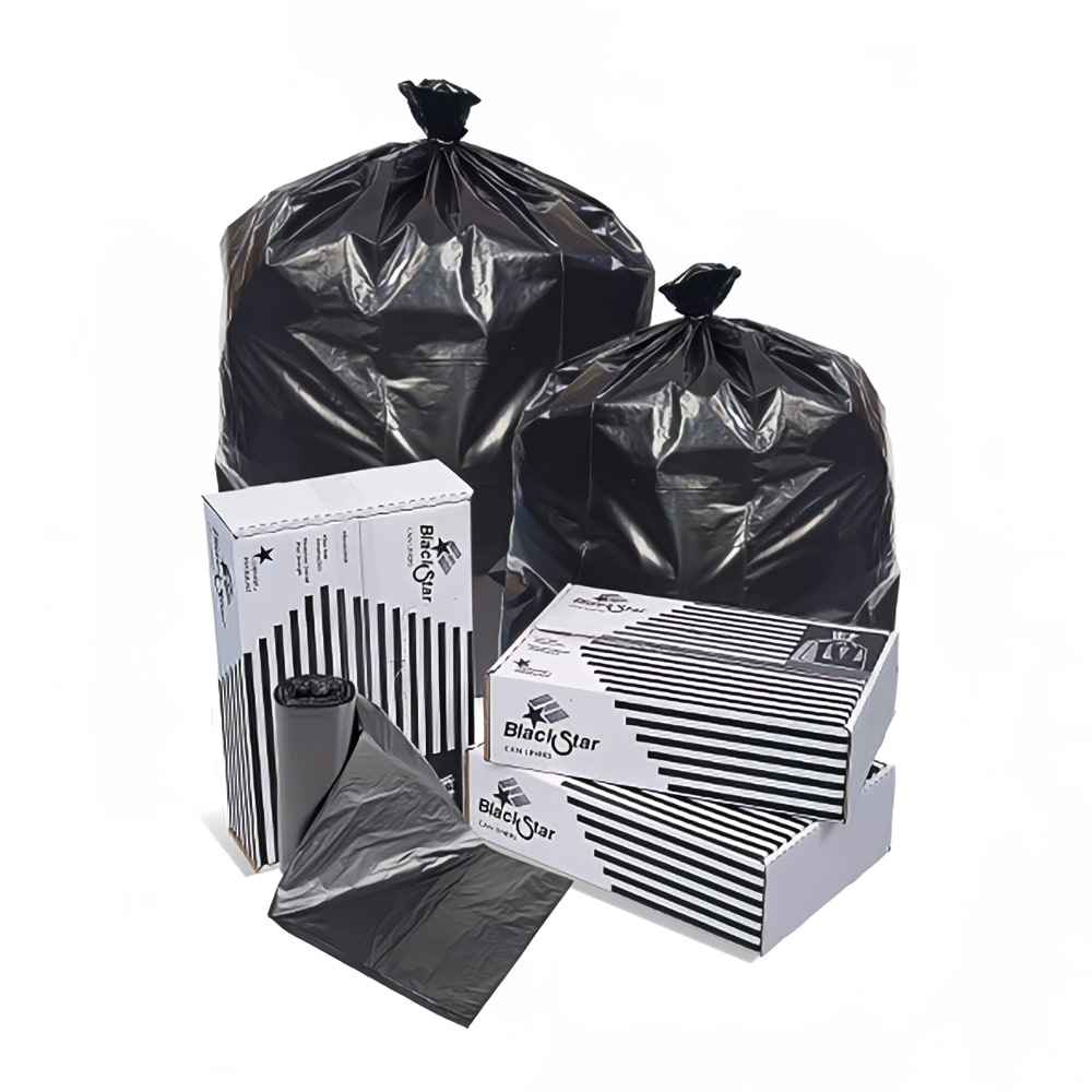Pitt Plastics 40 - 45 gal Black Star Trash Can Liner Bags - 46"L x 40"W, LDPE, Black (B74830XK)