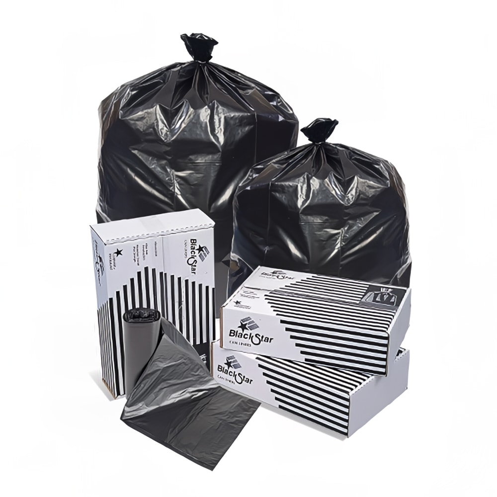 Pitt Plastics 60  gal Black Star Trash Can Liner Bags - 58"L x 38"W, LDPE, Black (B76530XK)