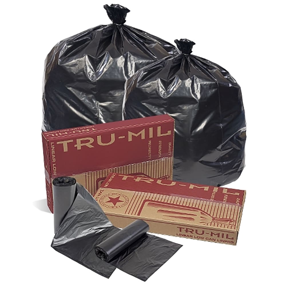 Pitt Plastics 33  gal Tru-Mil Trash Can Liner Bags - 39"L x 33"W, LDPE, Black (TM40XK)