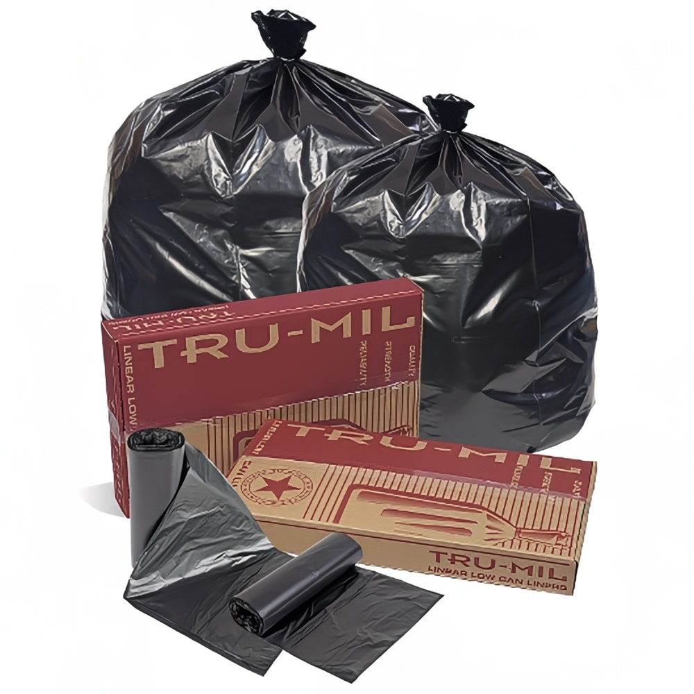Pitt Plastics 55 gal Tru-Mil Trash Can Liner Bags - 58"L x 36"W, LDPE, Black (TM60XK)