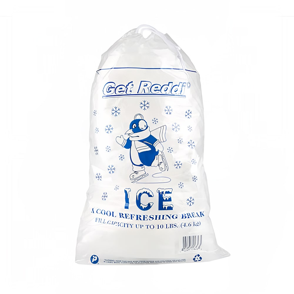 Pitt Plastics 10 lb Get Reddi Printed Ice Bag w/ Drawstring Closure - 21" x 12" (IC1220-DS)