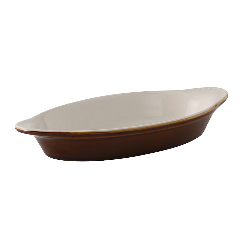 Tuxton B1N-120 12 oz. Oval, DuraTux®© Welsh Rarebit - Ceramic, Caramel/Eggshell