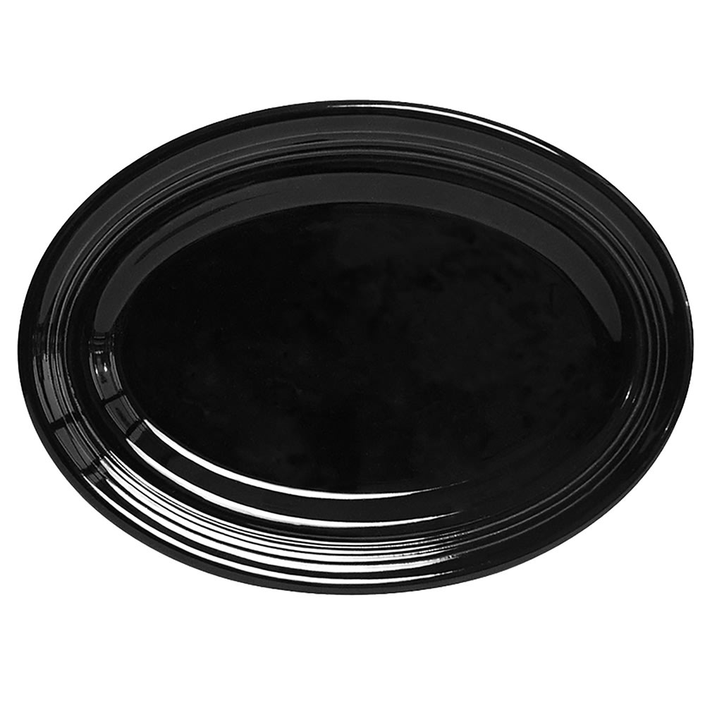 Tuxton CBH-096 9 3/4" x 6 1/2" Oval Concentrix®© Platter - Ceramic, Black