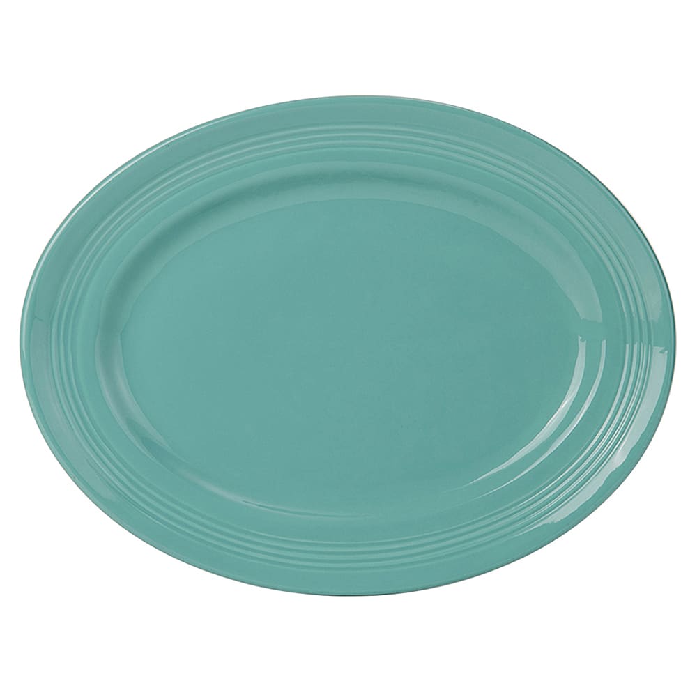 Tuxton CIH-136 13 3/4" x 10 1/2" Oval Platter - China, Island Blue