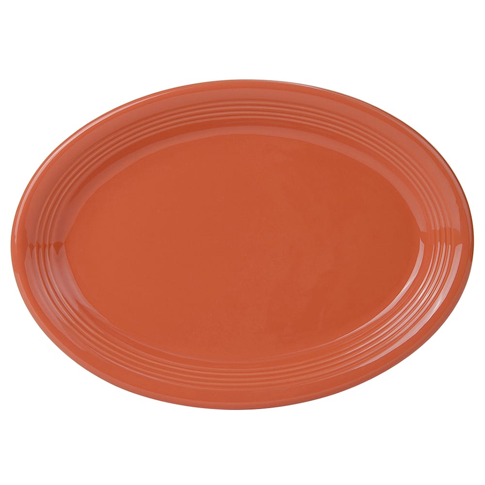 Tuxton CPH-1352 13 1/2" x 9 3/4" Oval Platter - China, Papaya