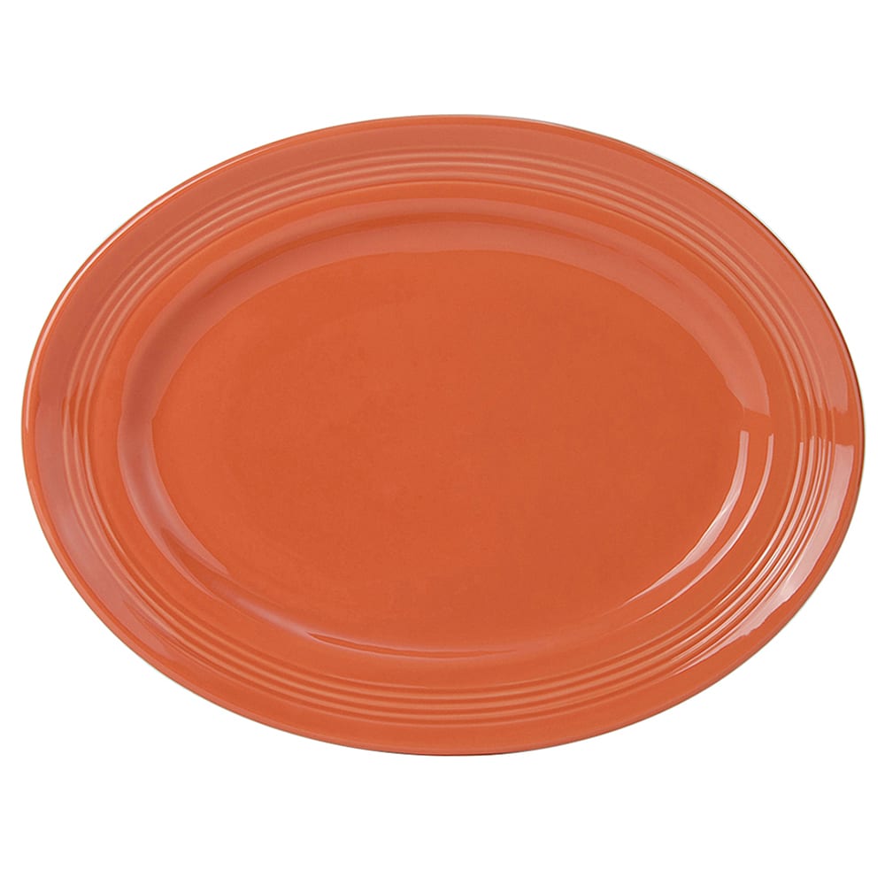 Tuxton CPH-136 13 3/4" x 10 1/2" Oval Platter - China, Papaya