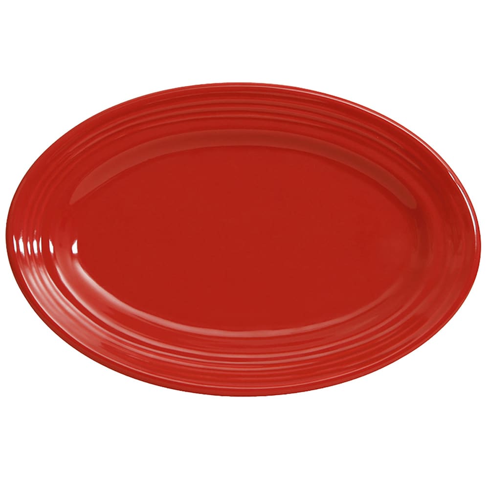 Tuxton CQH-096 9 3/4" x 6 1/2" Oval Concentrix®© Platter - Ceramic, Cayenne