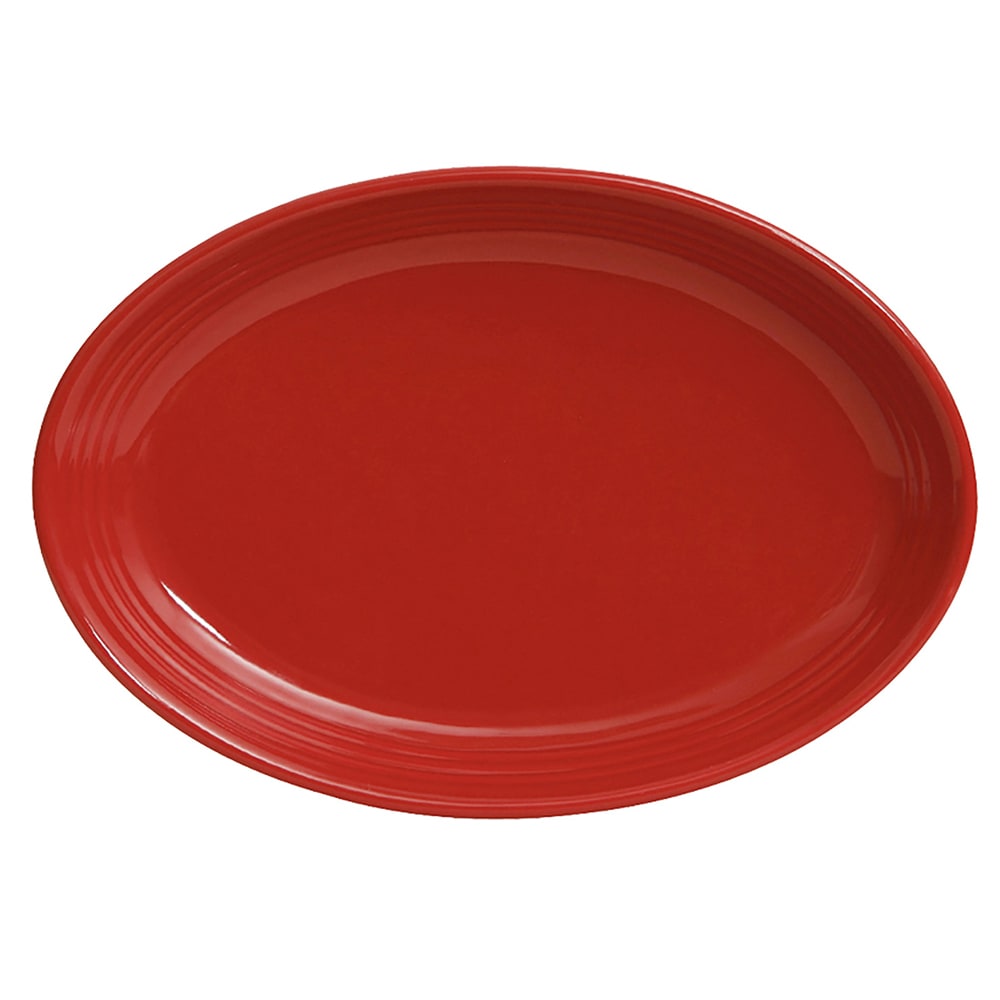 Tuxton CQH-0962 9 3/4" x 7" Oval Concentrix®© Platter - Ceramic, Cayenne