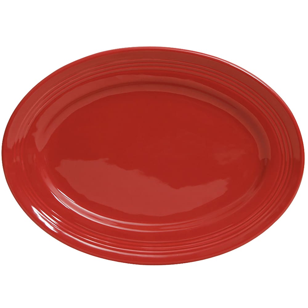 Tuxton CQH-116 11 1/2" x 8 3/8" Oval Concentrix®© Platter - Ceramic, Cayenne