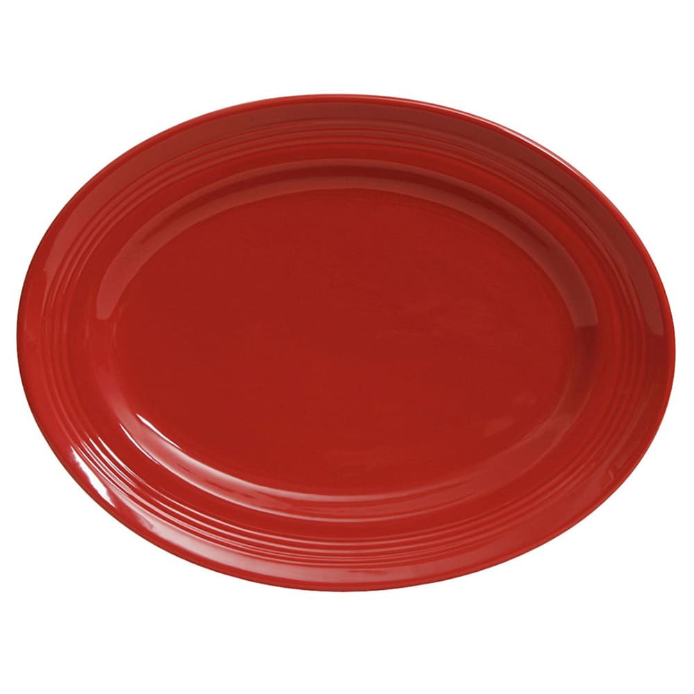 Tuxton CQH-136 13 3/4" x 10 1/2" Oval Concentrix®© Platter - Ceramic, Cayenne