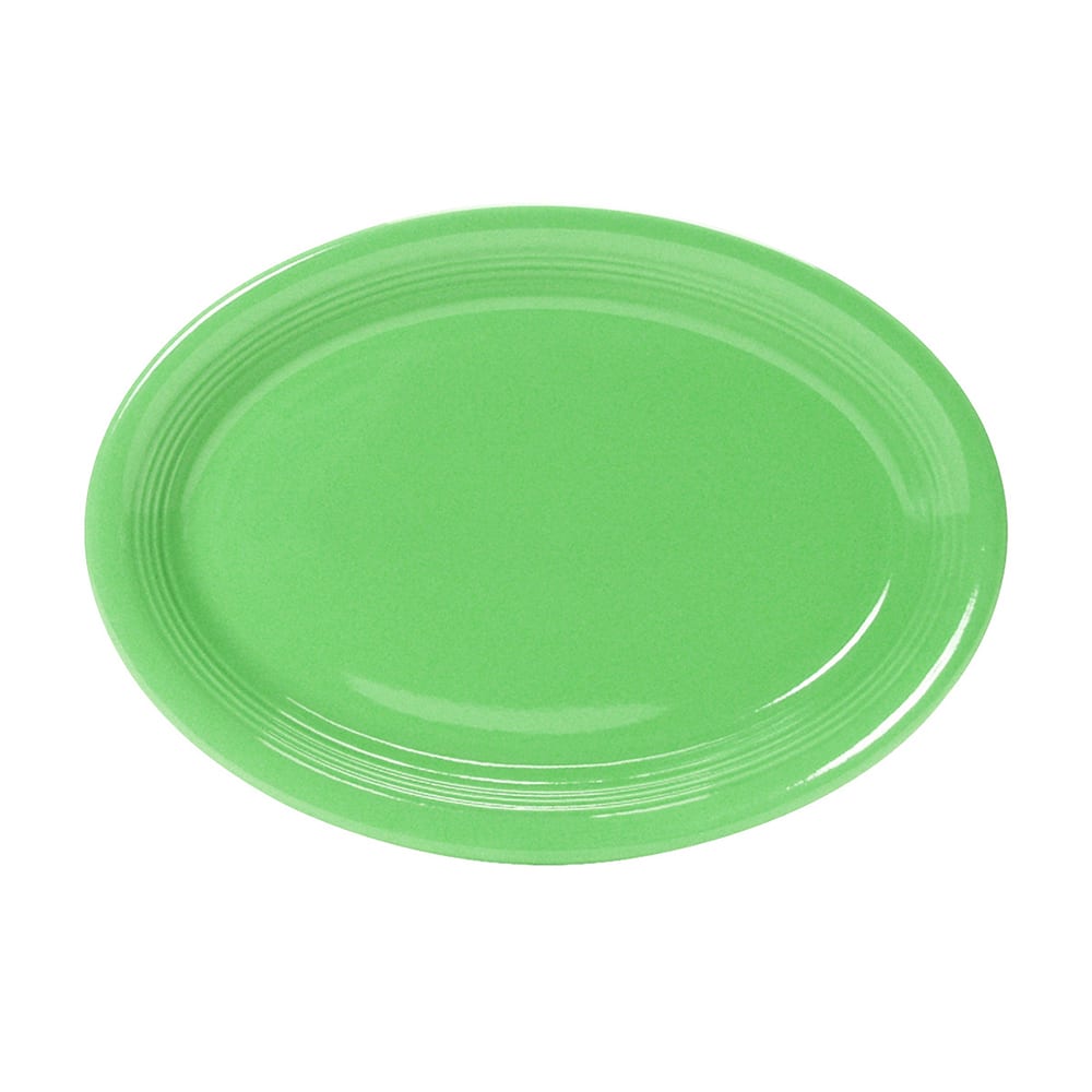 Tuxton CTH-1352 13 1/2" x 9 3/4" Oval Concentrix®© Platter - Ceramic, Cilantro