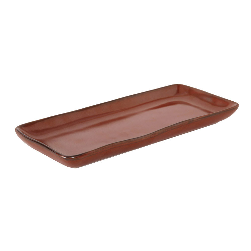Tuxton GAR-550 11 5/8" x 5 1/8" Rectangular Artisan Tray - Ceramic, Red Rock