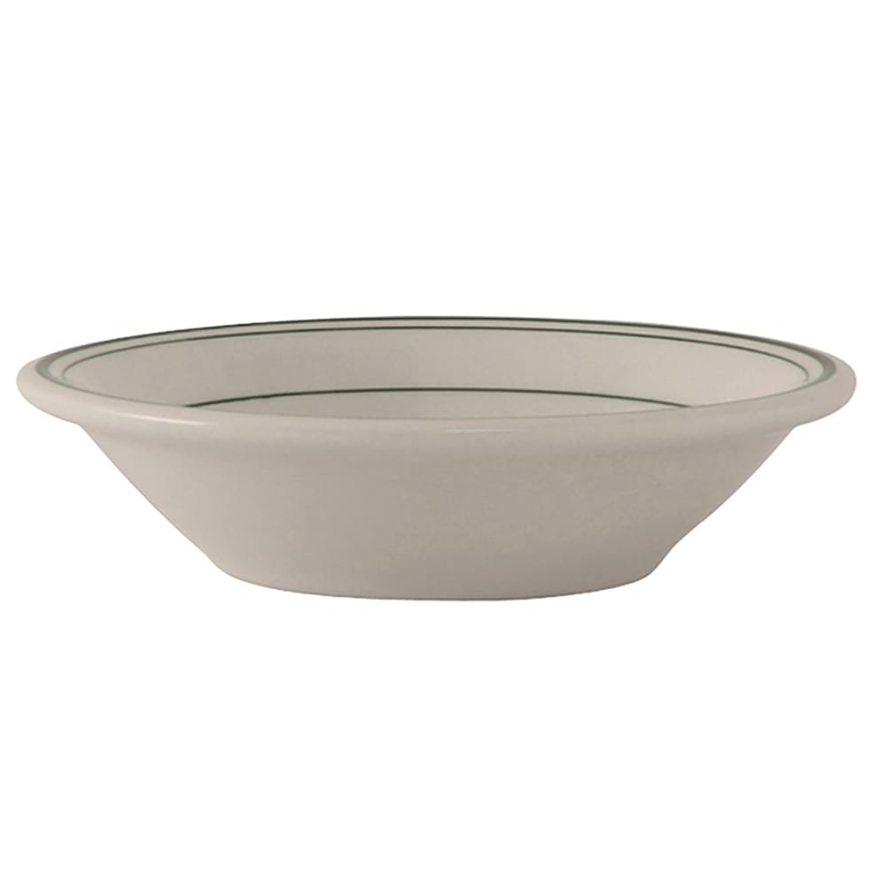 Tuxton TGB-010 11 oz Round Green Bay Grapefruit Bowl - Ceramic, American White/Eggshell w/ Green Band