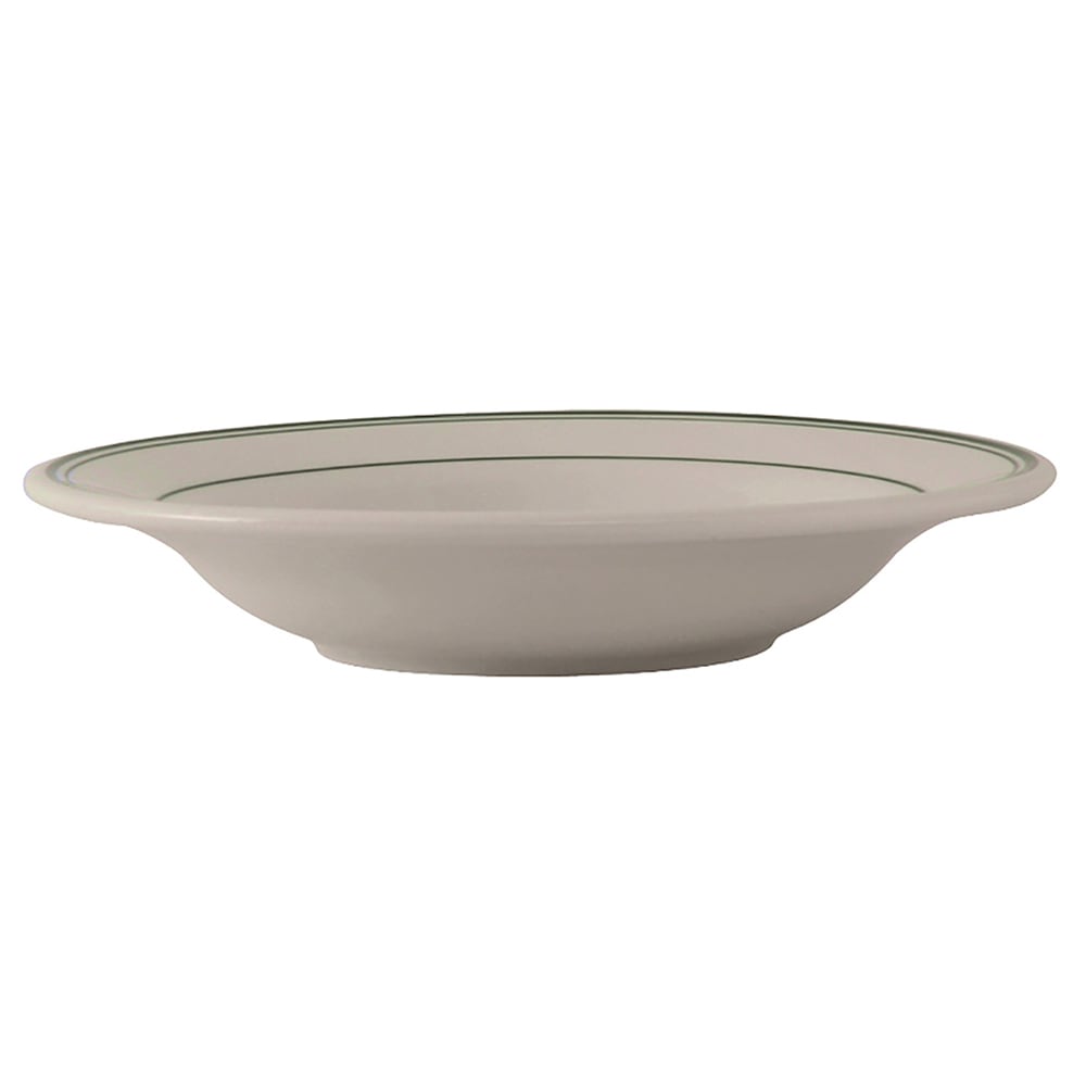 Tuxton TGB-003 12 oz Round Green Bay Soup Bowl - Ceramic, American White/Eggshell w/ Green Band