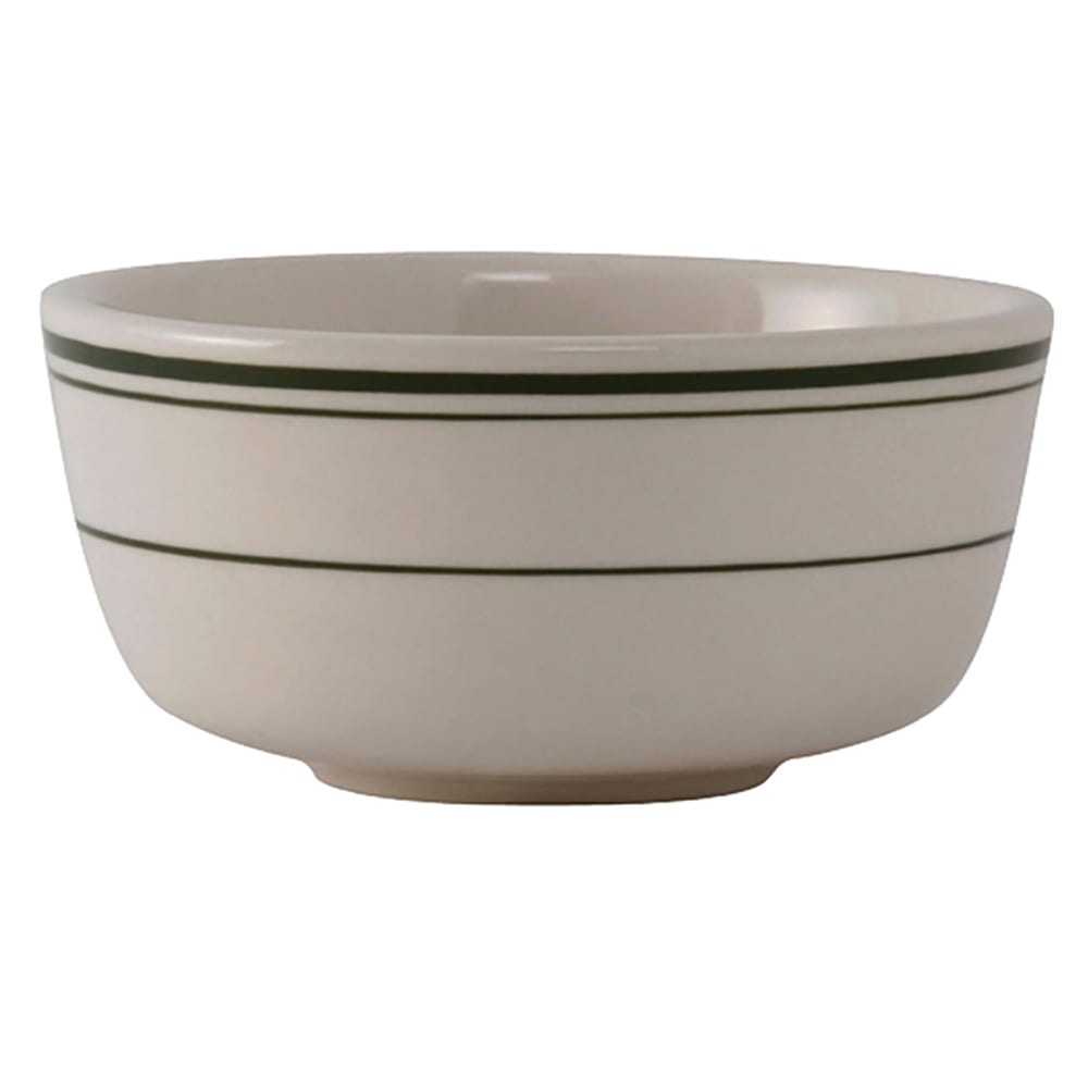 Tuxton TGB-095 9 1/2 oz Round Green Bay Jung Bowl - Ceramic, American White/Eggshell w/ Green Band
