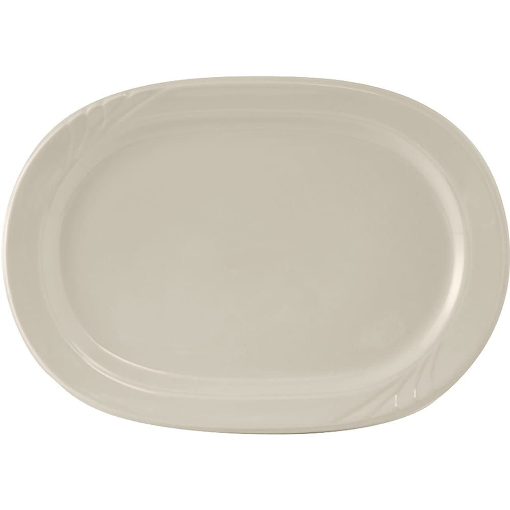 Tuxton YEH-117 11 3/4" x 8 1/2" Oblong Monterey Platter - Ceramic, American White/Eggshell