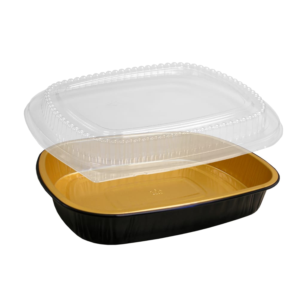Handi-Foil To-Go Container w/ Dome Lid - 11 11/16" x 8 5/16", Black/Gold (4203-70-50WDL)