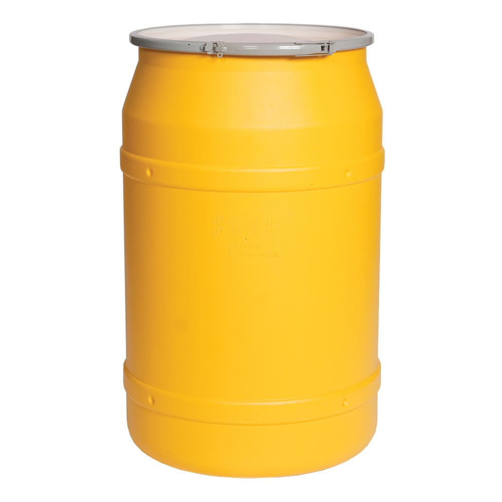 Eagle Manufacturing 55 gal Open Head Poly Drum w/ Lever Lock Band Closure, Yellow (1656M)