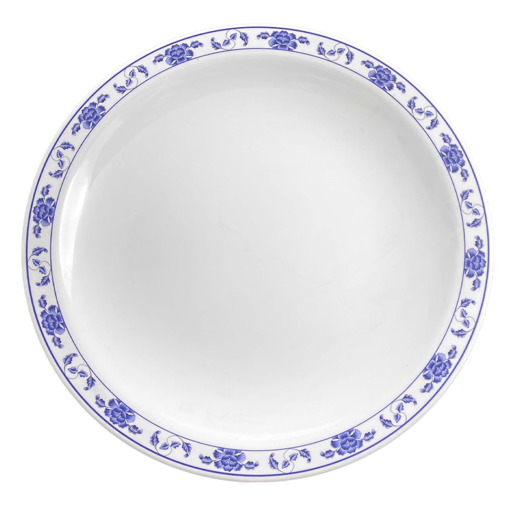 Thunder Group 1015TB 14 3/8" Round Lotus Plate - Melamine, White/Blue