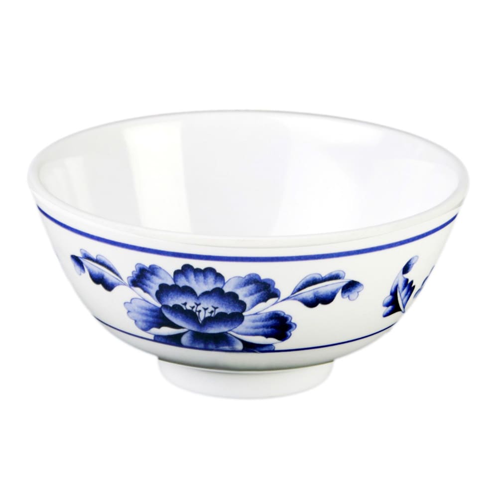Thunder Group 3006TB 9 oz Lotus Rice Bowl - Melamine, White/Blue