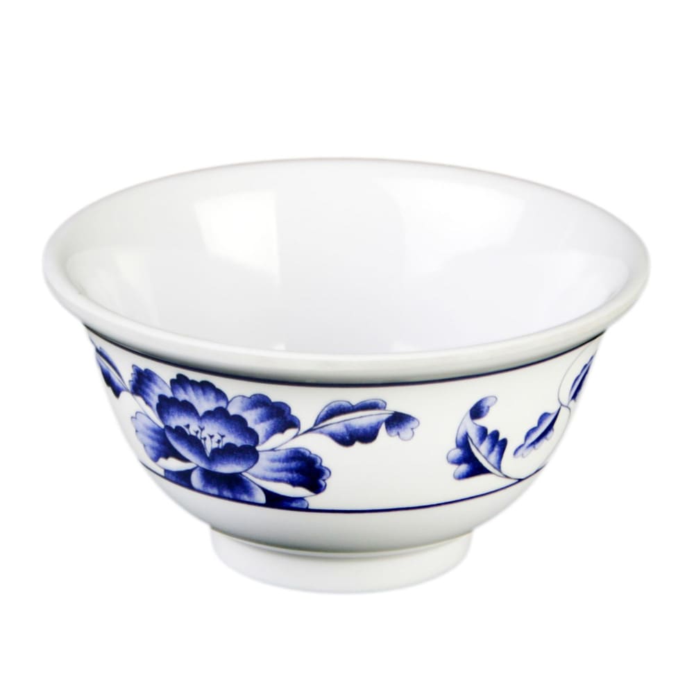 Thunder Group 3008TB 6 oz Lotus Rice Bowl - Melamine, White/Blue