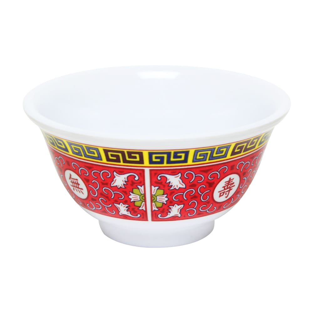 Thunder Group 3008TR 6 oz Longevity Rice Bowl - Melamine, Red/White
