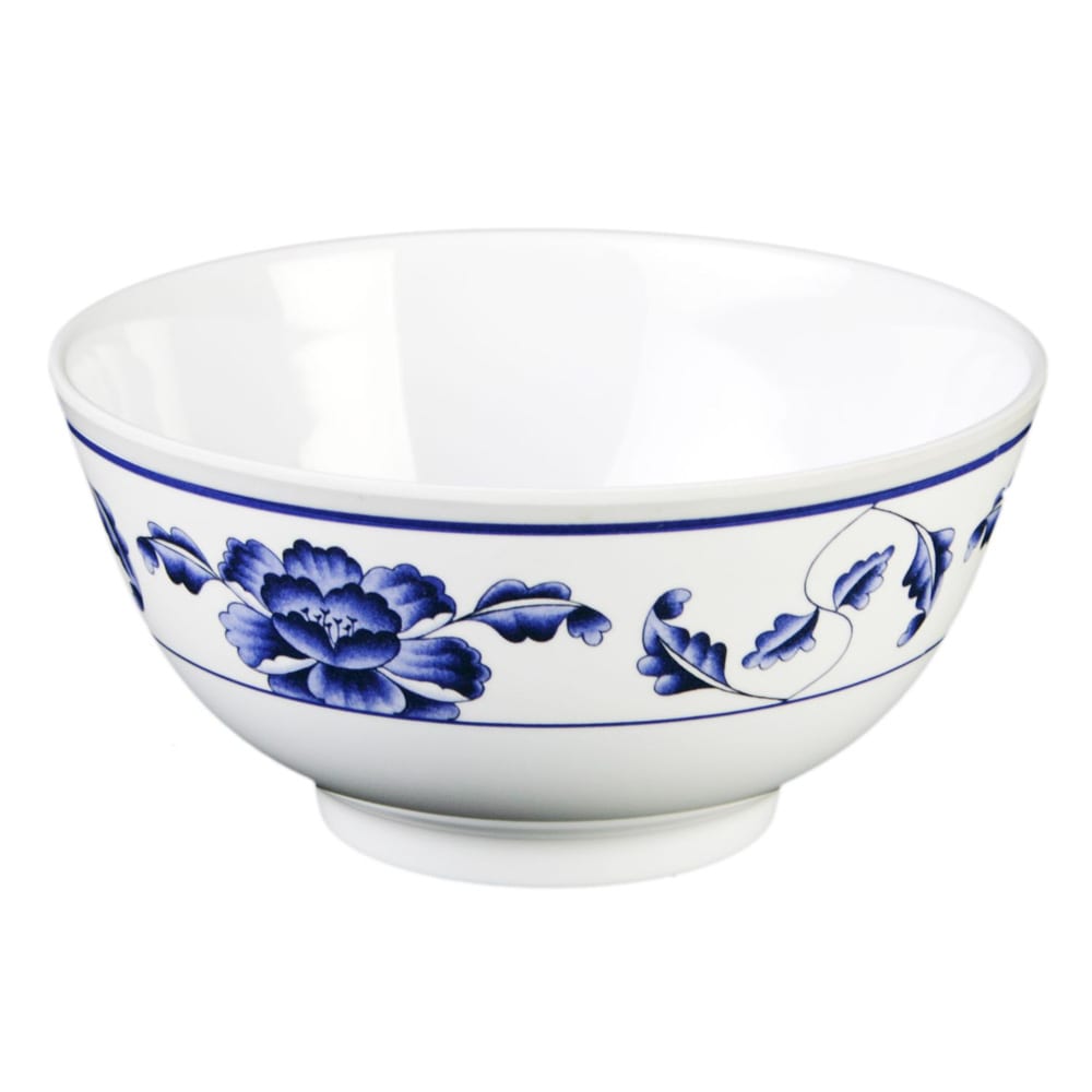 Thunder Group 5207TB 39 oz Melamine Rice Bowl, White/Blue