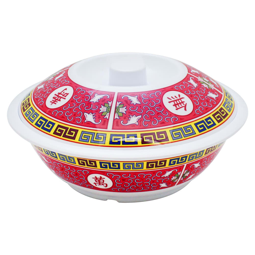 Thunder Group 8010TR 75 oz Round Melamine Serving Bowl, Red/White