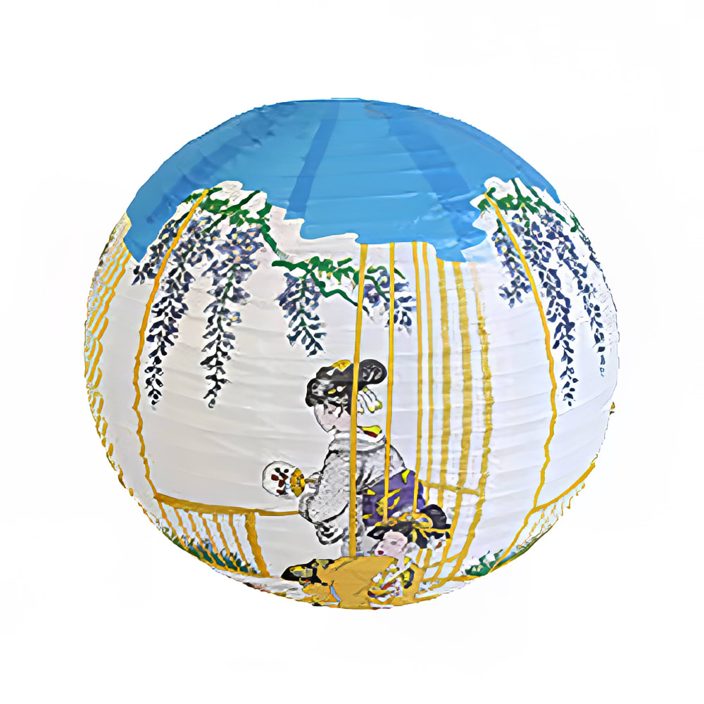 Thunder Group HL36-2 16" Round Japanese "Samurai Painting" Cochin Lantern - Paper, White