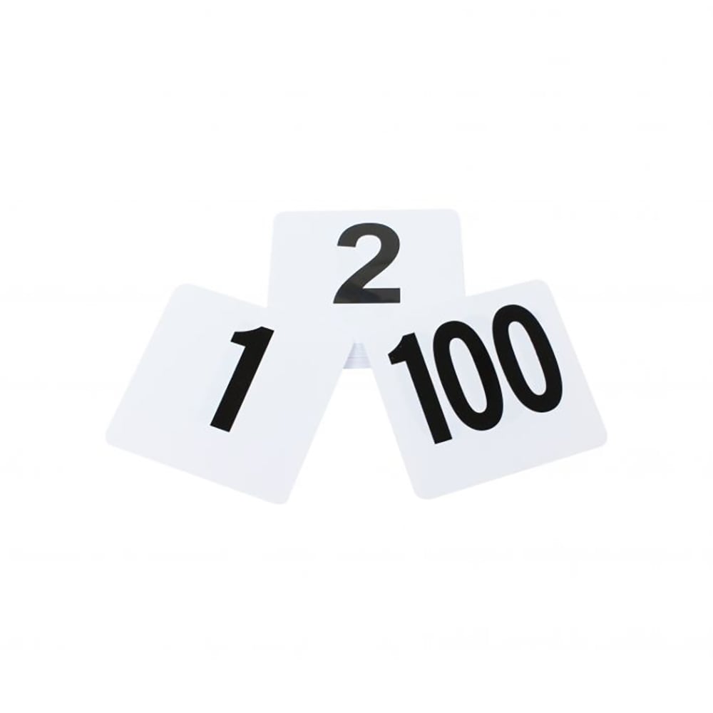 Thunder Group PLTN4100 Tabletop Number Cards - #1 - 100, 4" x 4", White/Black