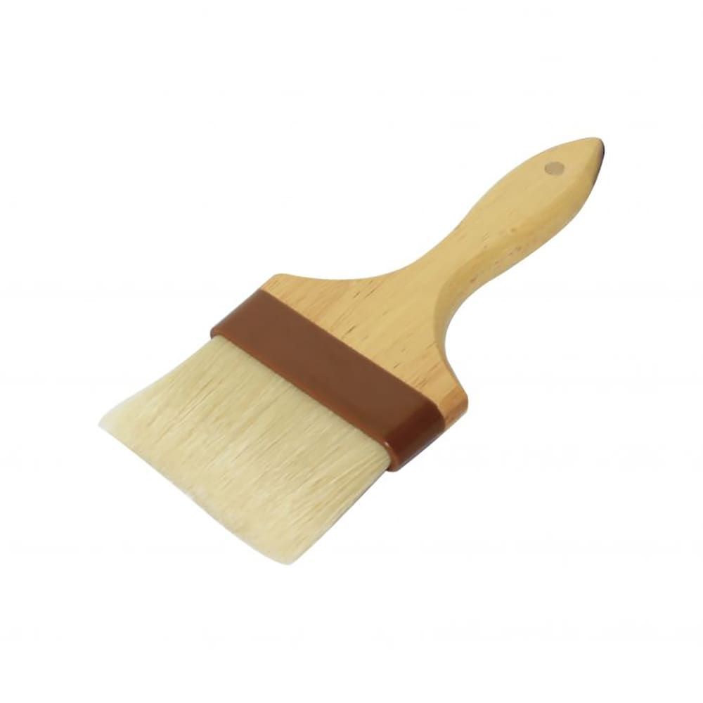 Thunder Group WDPB005 4" Flat Pastry Brush - Boar Bristles, Brown Plastic Ferrule, Wood Handle
