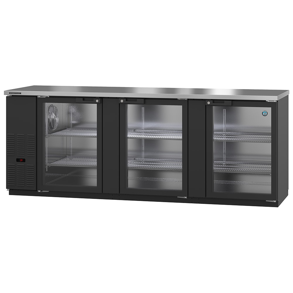 Hoshizaki BB95-G 95 1/2" Bar Refrigerator - 3 Swinging Glass Doors, Black, 115v