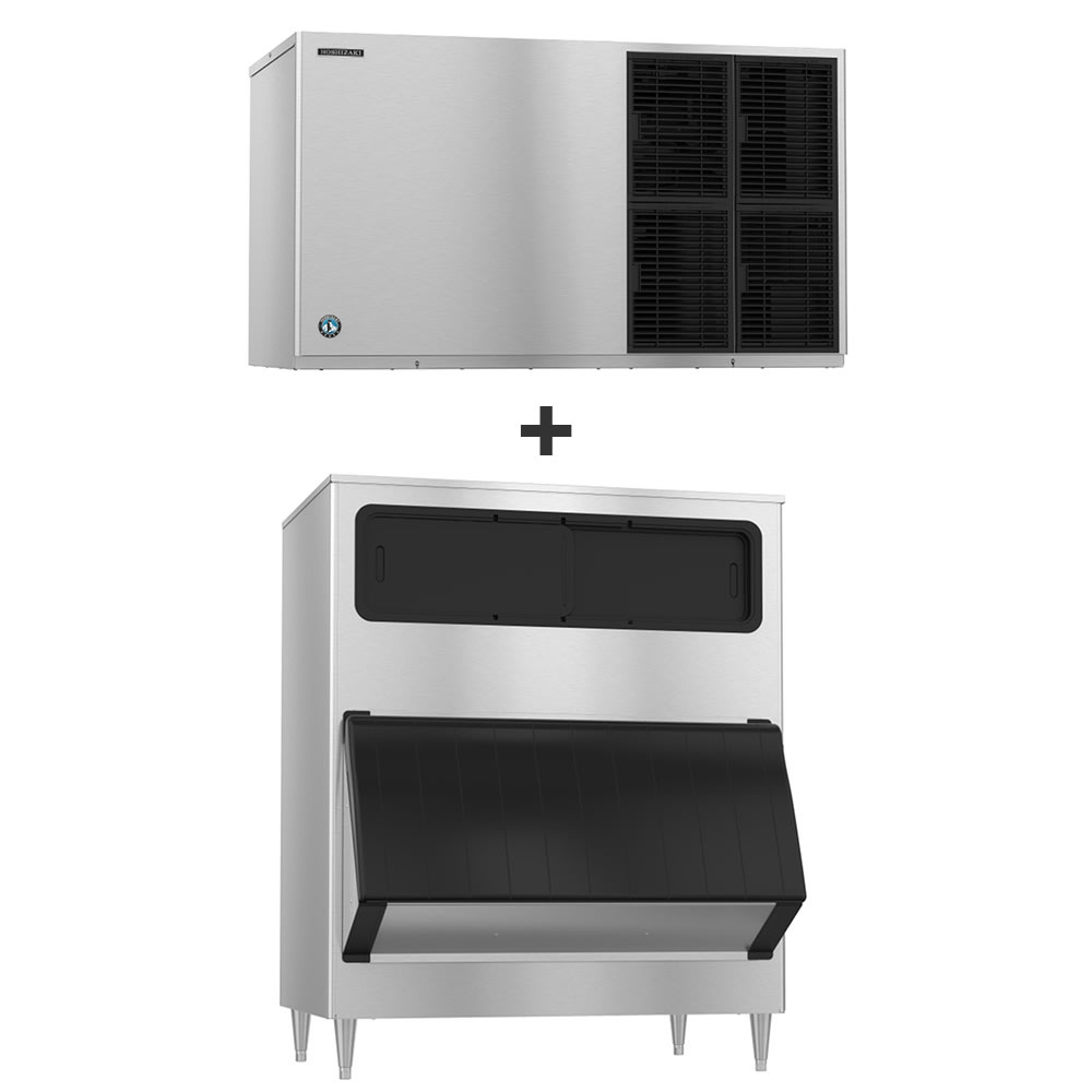 Hoshizaki KM-1301SWJ3/B-1300SS 1360 lb KM Series Crescent Cube Ice Machine w/ Bin - 1304 lb Storage, Water Cooled, 208-230v