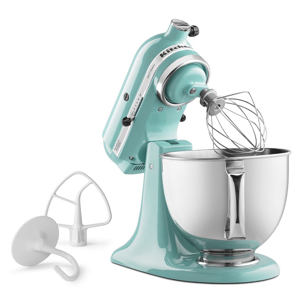KitchenAid KSM150PSAQ 10 Speed Stand Mixer w/ 5 qt Stainless Bowl & Accessories, Aqua Sky Blue