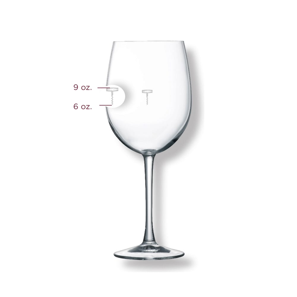 Arcoroc V2128 16 oz Romeo Wine Glass w/ Cork Screw Monogram