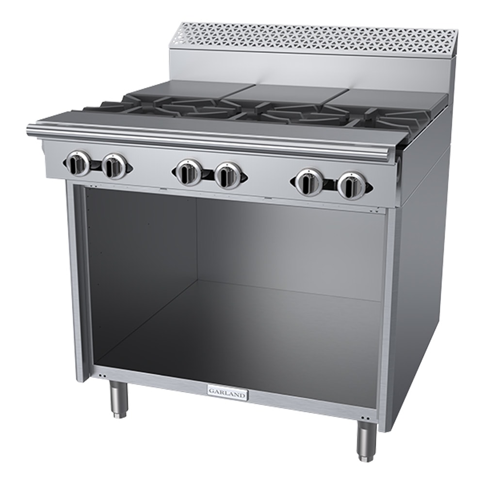 Garland C36-15S 36" 3 Burner Gas Range w/ (3) Hot Tops & Storage Base, Liquid Propane