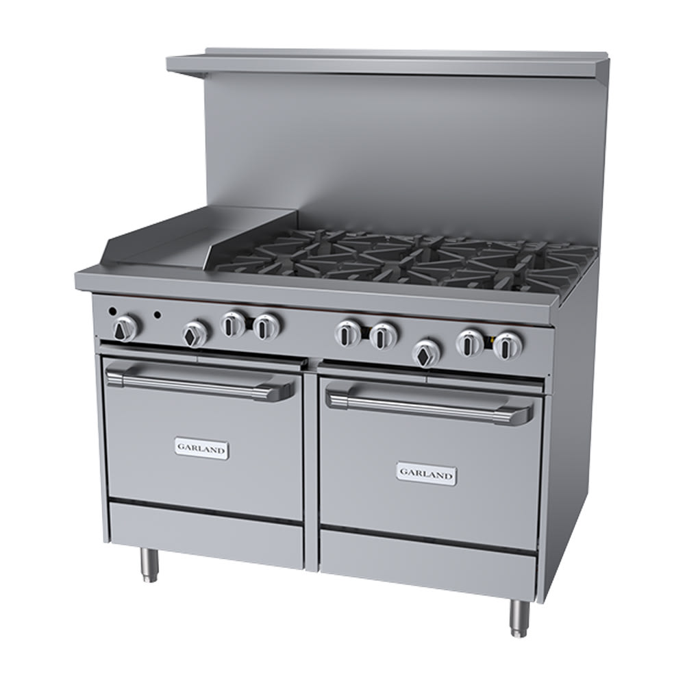Garland G48-6G12LL 48" 6 Burner Gas Range w/ Griddle & (2) Space Saver Oven, Liquid Propane