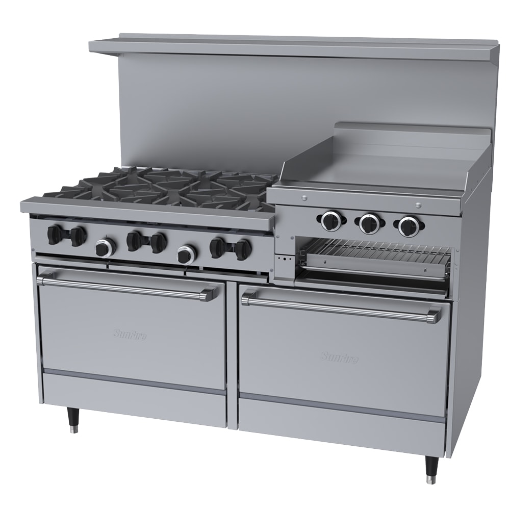 Garland X60-6R24RR 60" 6 Burner Sunfire Gas Range w/ Griddle/Broiler & (2) Standard Ovens, Liquid Propane