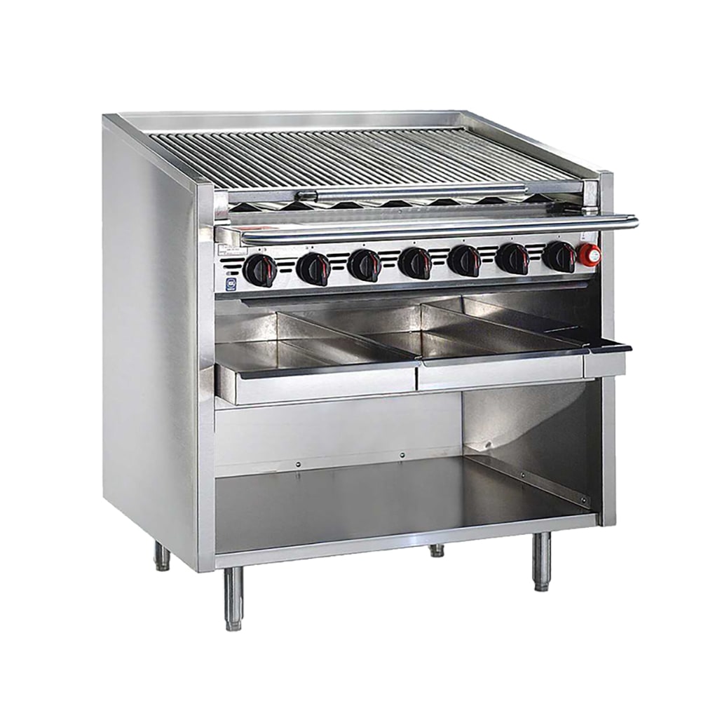 Bakers Pride F-24RS-R 24" Floor Model Gas Charbroiler w/ Cast Iron Radiants - (4) Burners, Natural Gas