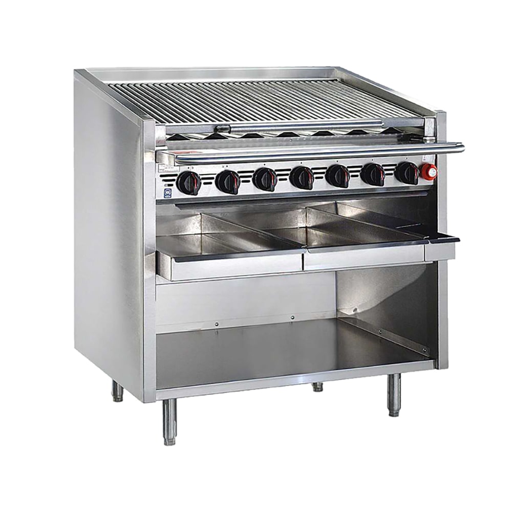 Bakers Pride F-36RS-C 36" Floor Model Gas Charbroiler w/ Coal Radiants - (7) Burners, Natural Gas