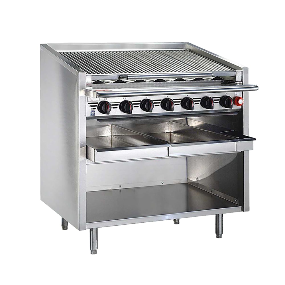 Bakers Pride F-36RS 36" Floor Model Gas Charbroiler w/ Stainless Steel Radiants - (7) Burners, Liquid Propane