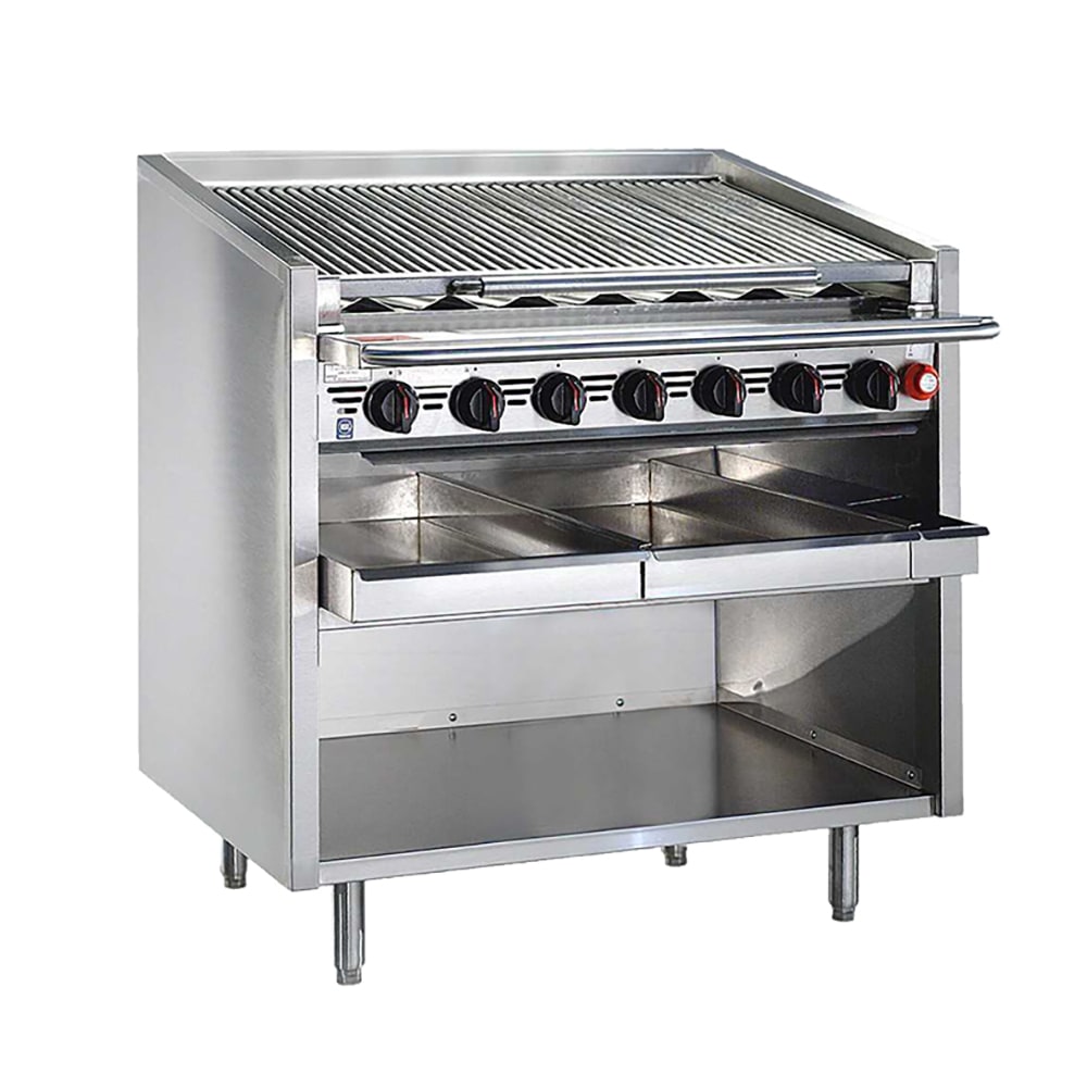Bakers Pride F-36RS-R 36" Floor Model Gas Charbroiler w/ Cast Iron Radiants - (7) Burners, Liquid Propane