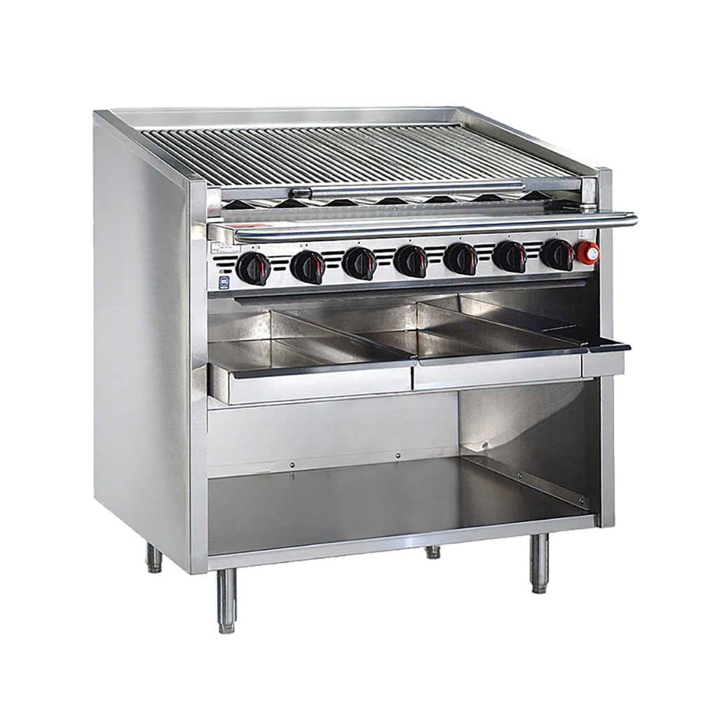 Bakers Pride F-48RS-C 48" Floor Model Gas Charbroiler w/ Coal Radiants - (10) Burners, Liquid Propane