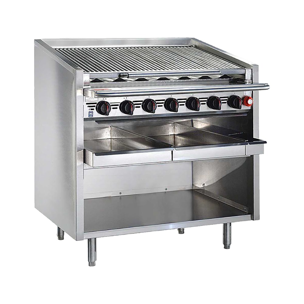 Bakers Pride F-48RS-C 48" Floor Model Gas Charbroiler w/ Coal Radiants - (10) Burners, Natural Gas