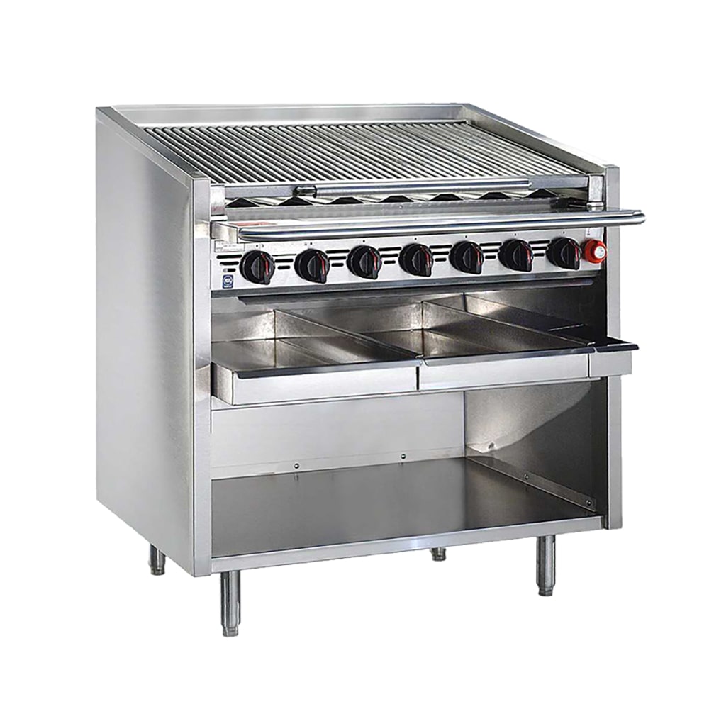 Bakers Pride F-48RS 48" Floor Model Gas Charbroiler w/ Stainless Steel Radiants - (10) Burners, Liquid Propane