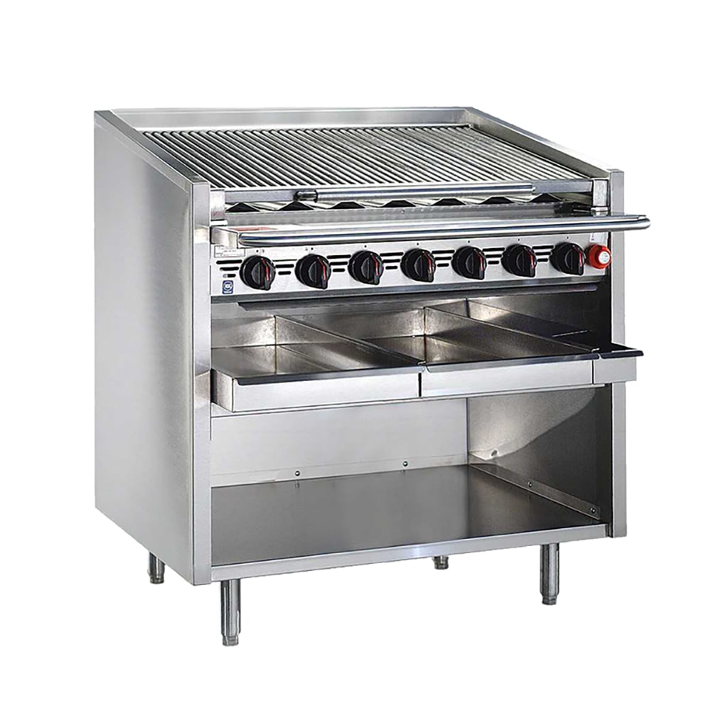 Bakers Pride F-48RS-R 48" Floor Model Gas Charbroiler w/ Cast Iron Radiants - (10) Burners, Natural Gas