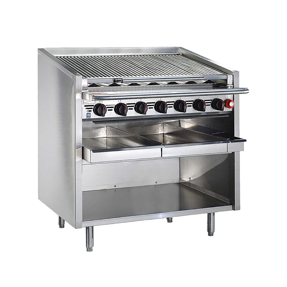 Bakers Pride F-60RS-R 60" Floor Model Gas Charbroiler w/ Cast Iron Radiants - (13) Burners, Natural Gas